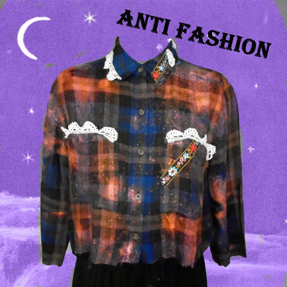 Plaid Shirt -Upcycled DOWNCYCLED? Wearable Art One of a Kind OOAK with Splatter